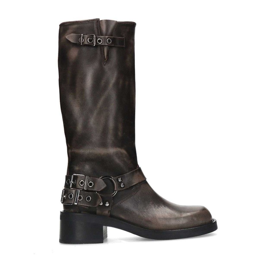 Sacha Buckled Biker Boots - Delave Gray