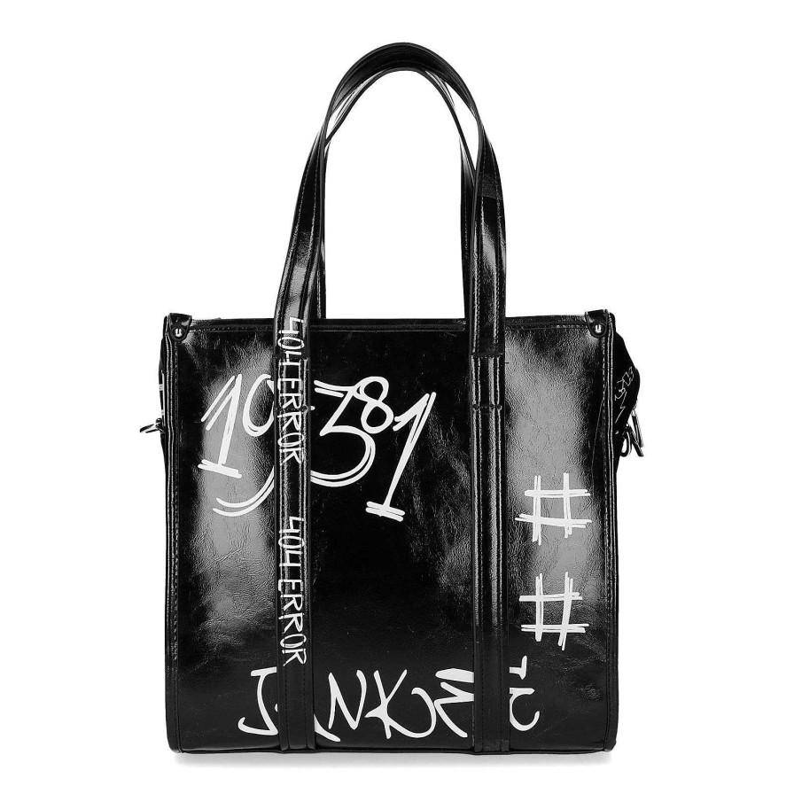 Sacha Tote Bag With Text - Black