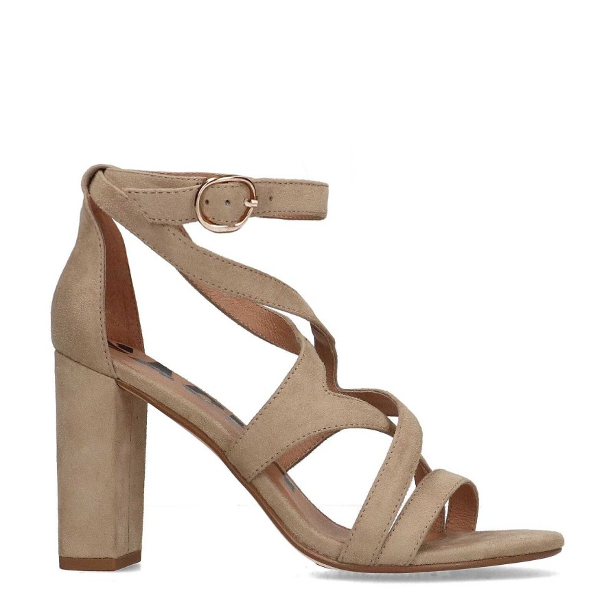 Sacha Openwork Heeled Sandals - Beige