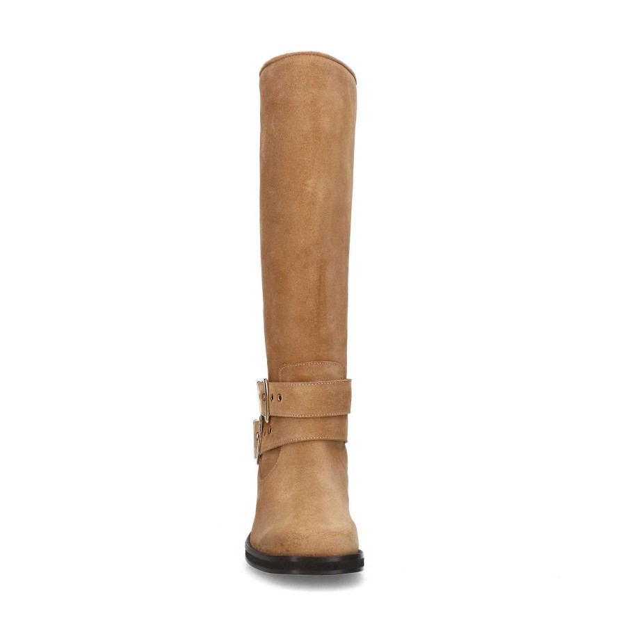 Sacha High Boots With Buckles In Suede - Beige