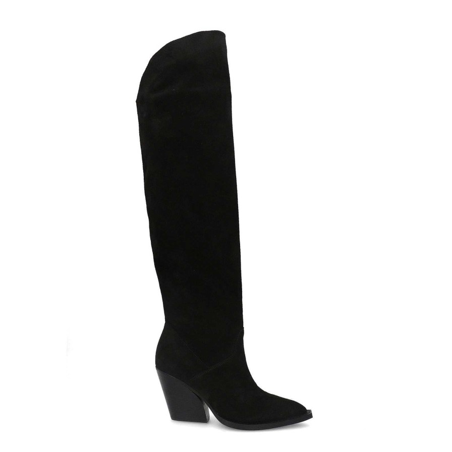 Sacha High Suede Cowboy Boots - Black