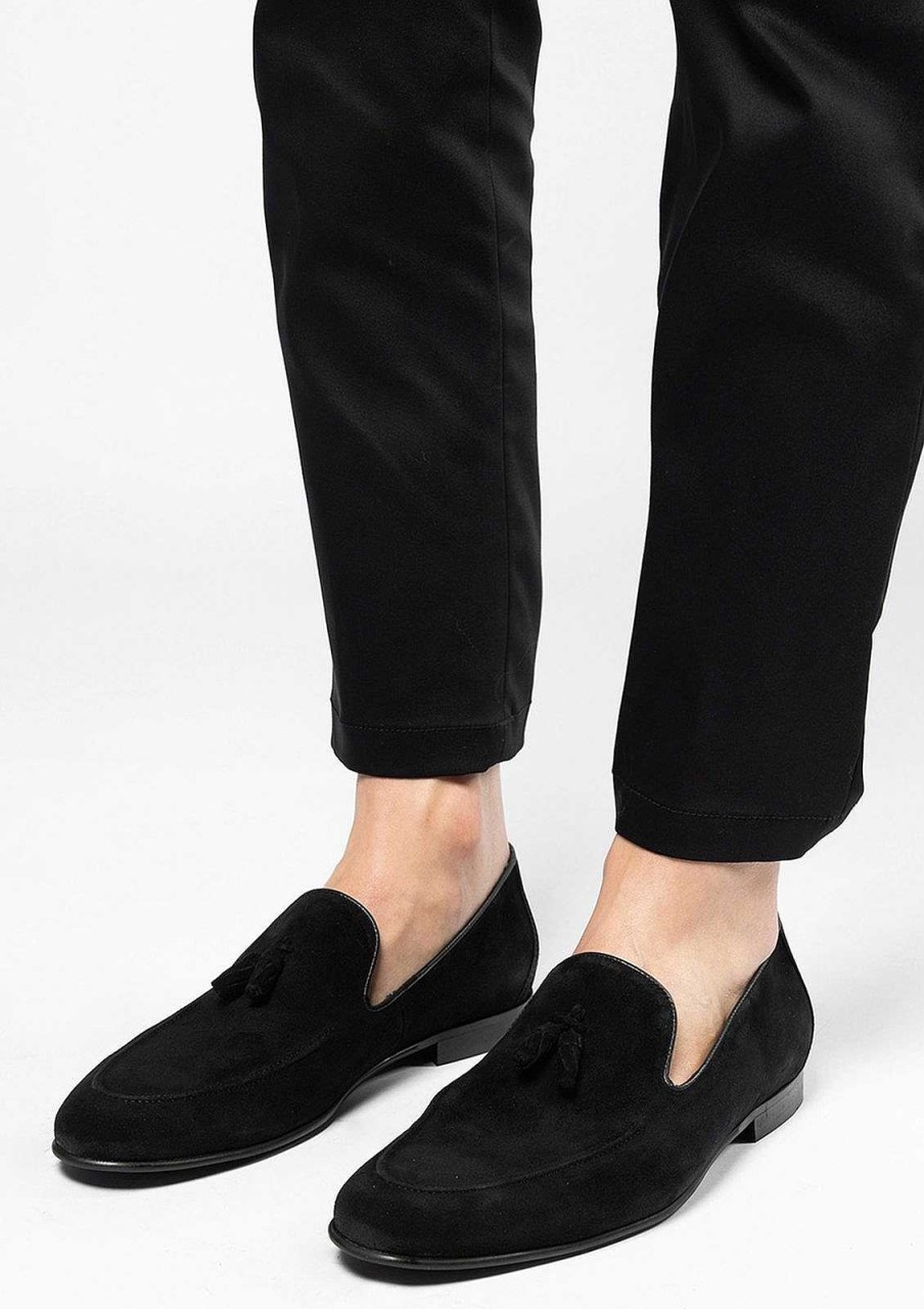 Sacha Suede Loafers With Tassels - Black