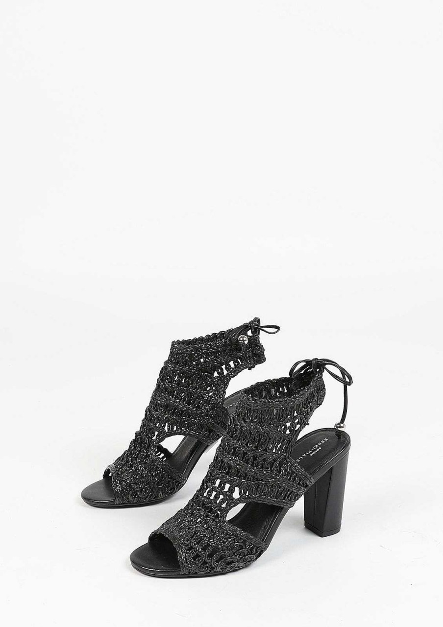 Sacha Openwork Textile Sandals With Heel - Black