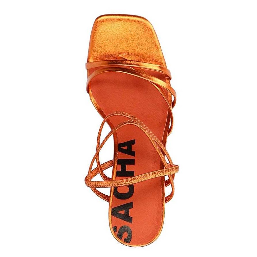 Sacha Metallic Heeled Sandals With Bands - Orange