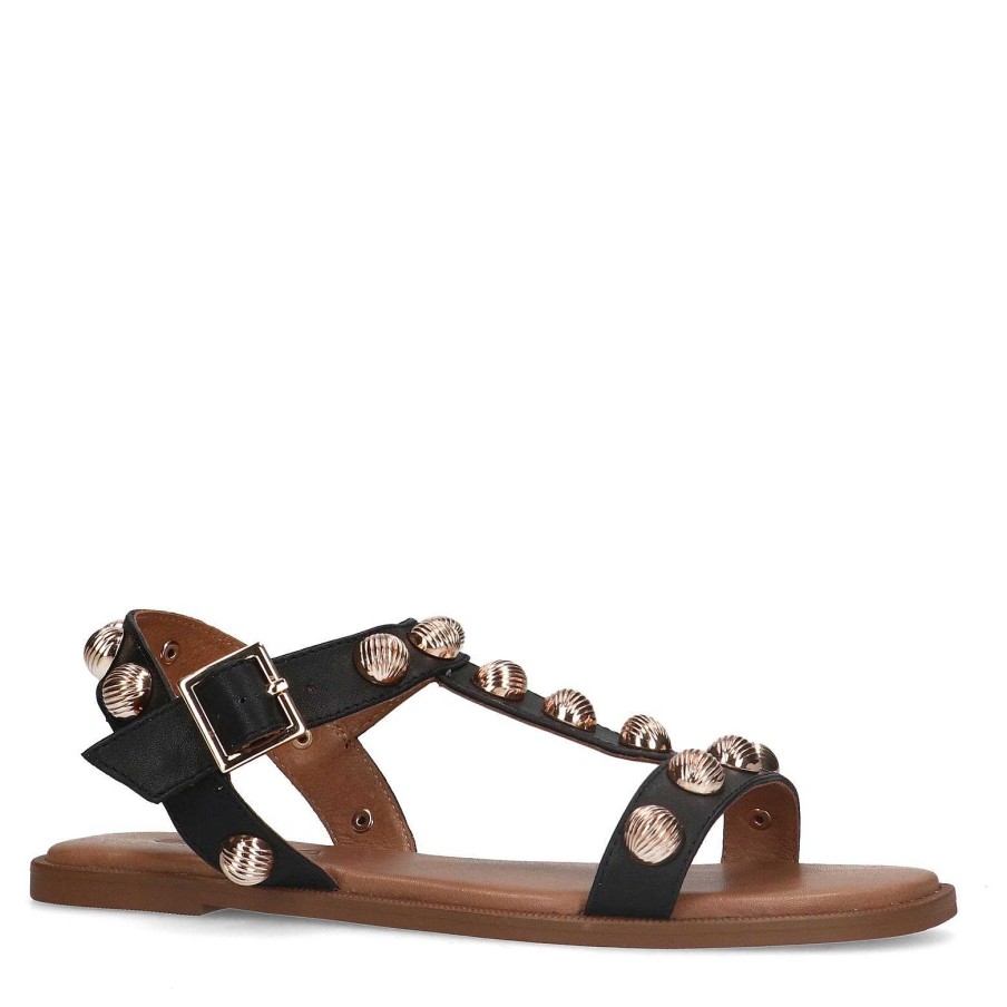 Sacha Leather Sandals With Studs - Black