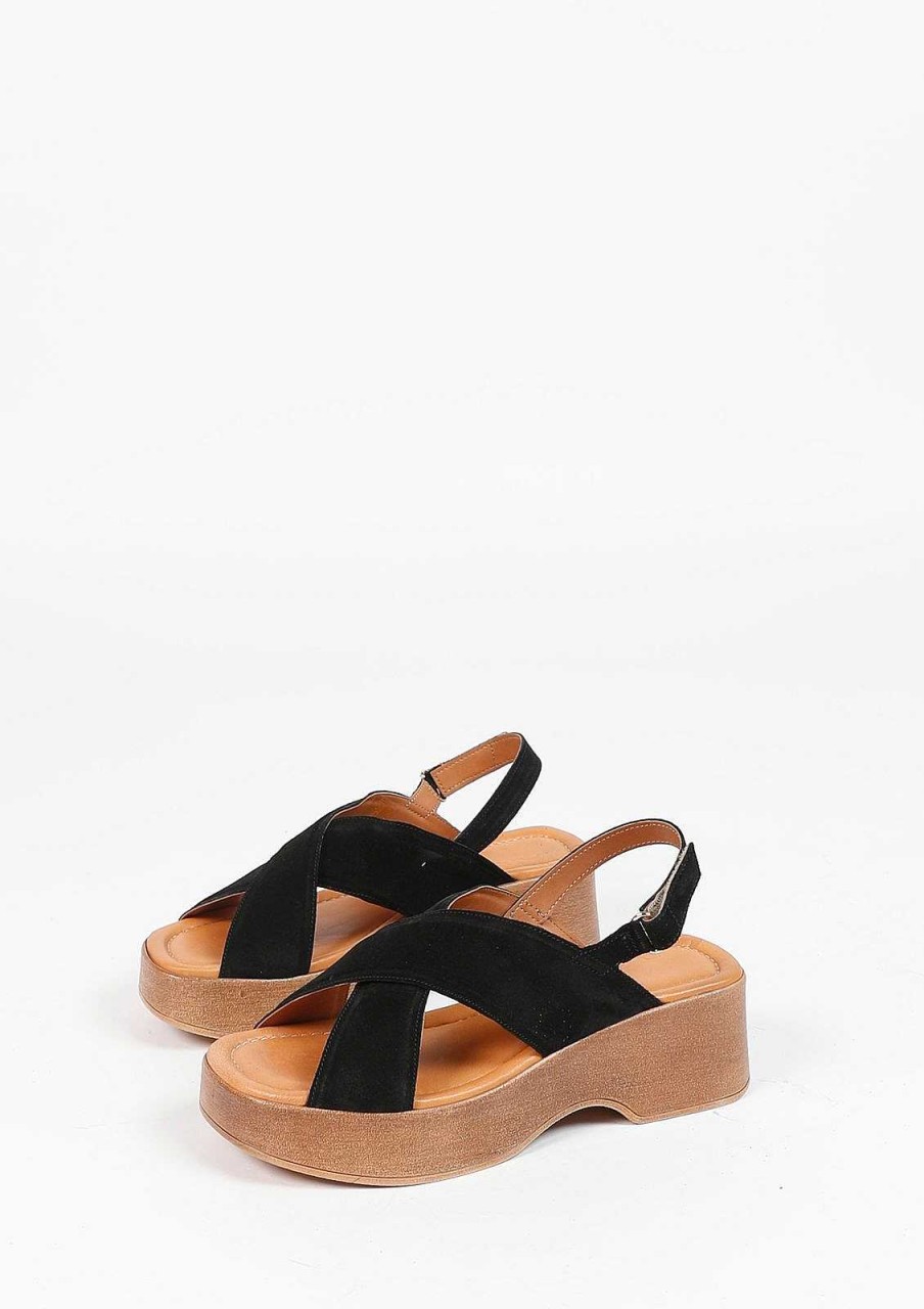 Sacha Leather Platform Sandals - Black