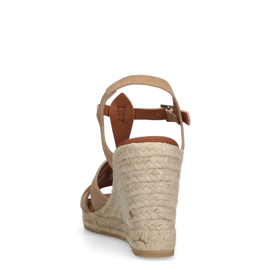 Sacha Suede Wedge Heel Sandals - Beige