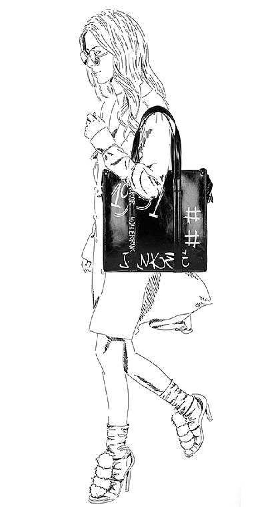 Sacha Tote Bag With Text - Black