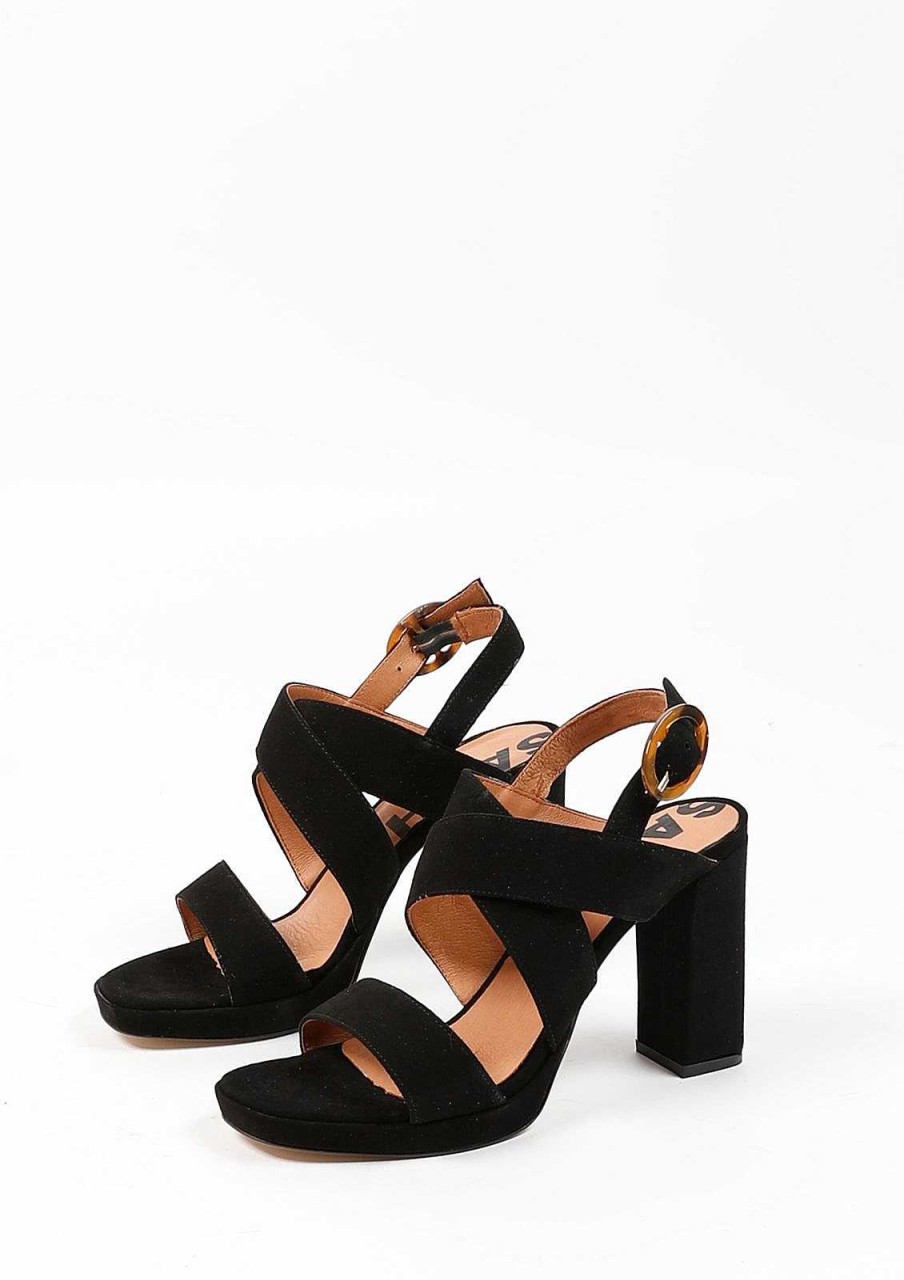 Sacha Suede Sandals With Cuban Heel - Black