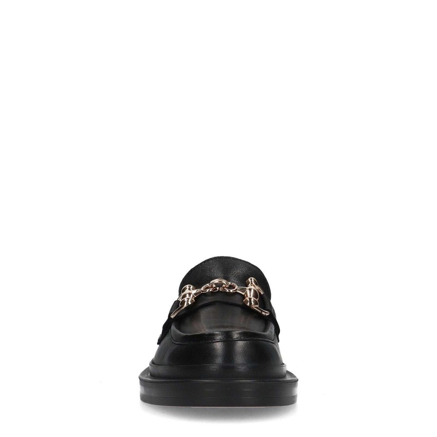 Sacha Leather Loafers With Chain - Black