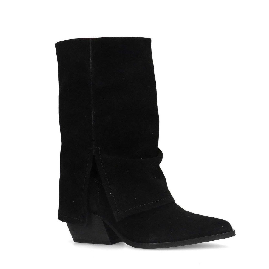 Sacha Suede Ankle Boots With Flap - Black