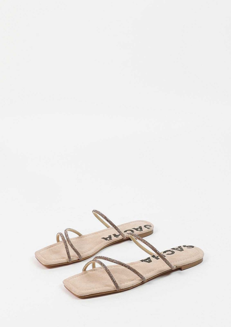 Sacha Sandals With Rhinestone Straps - Beige