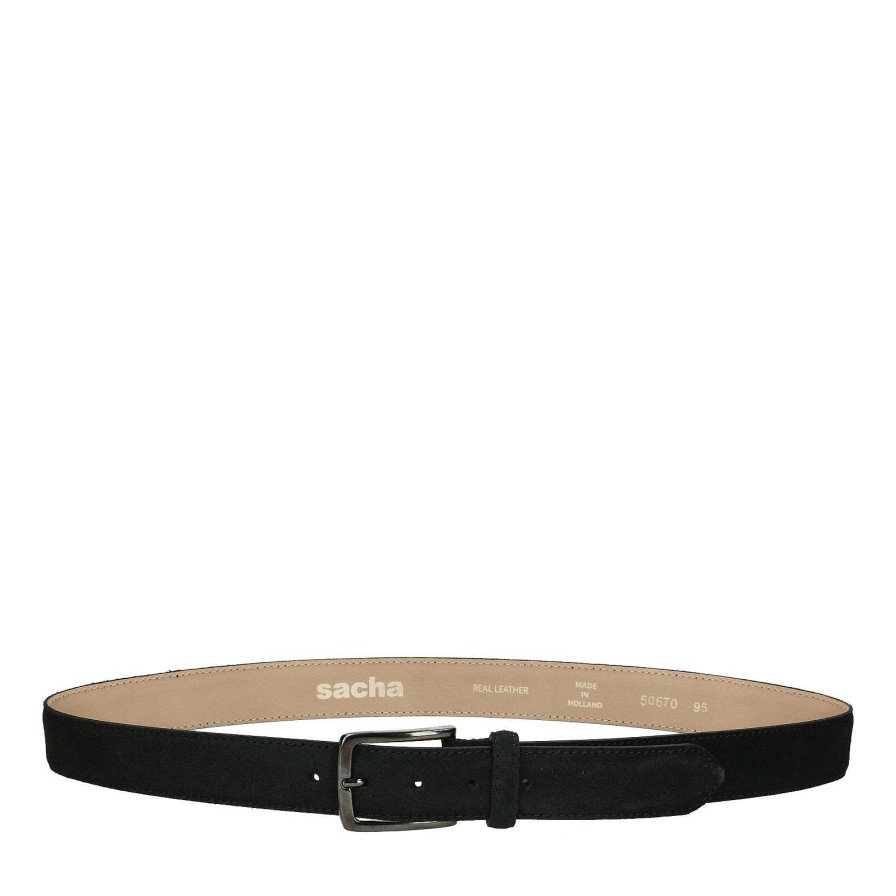 Sacha Suede Belt With Silver Buckle - Black