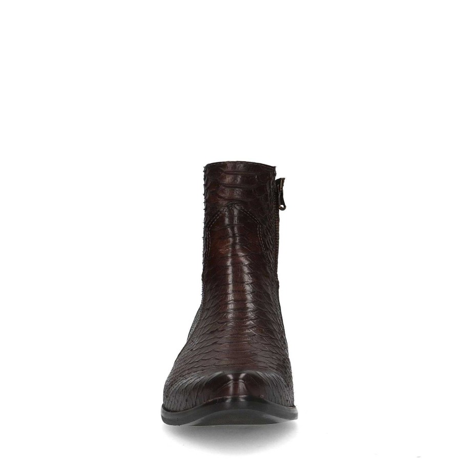 Sacha Leather Cowboy Boots With Snake Print - Dark Brown