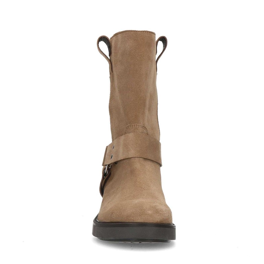 Sacha Biker Boots With Buckle - Taupe