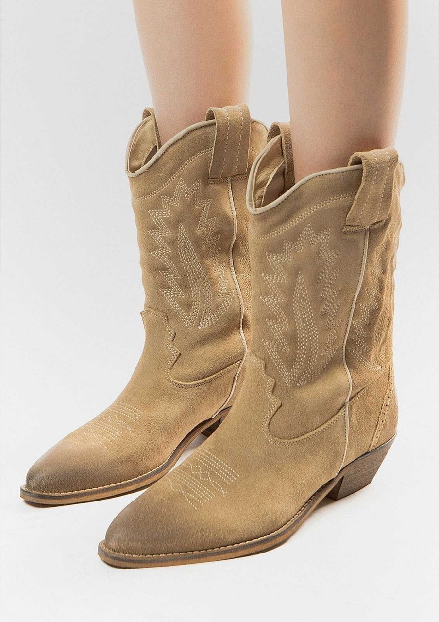 Sacha Suede Cowboy Boots - Taupe