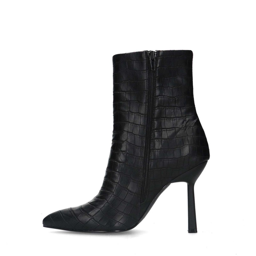 Sacha Croc Ankle Boots With Funnel Heel - Black