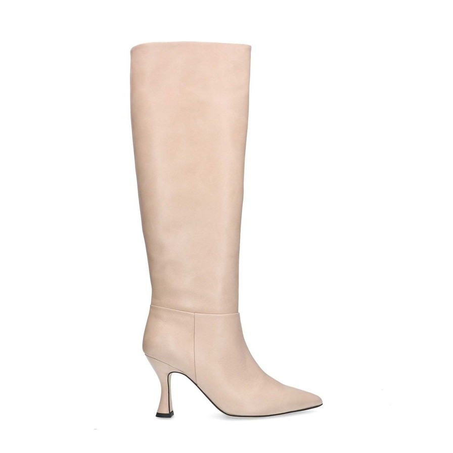 Sacha Leather Boots With Funnel Heel - Off-White