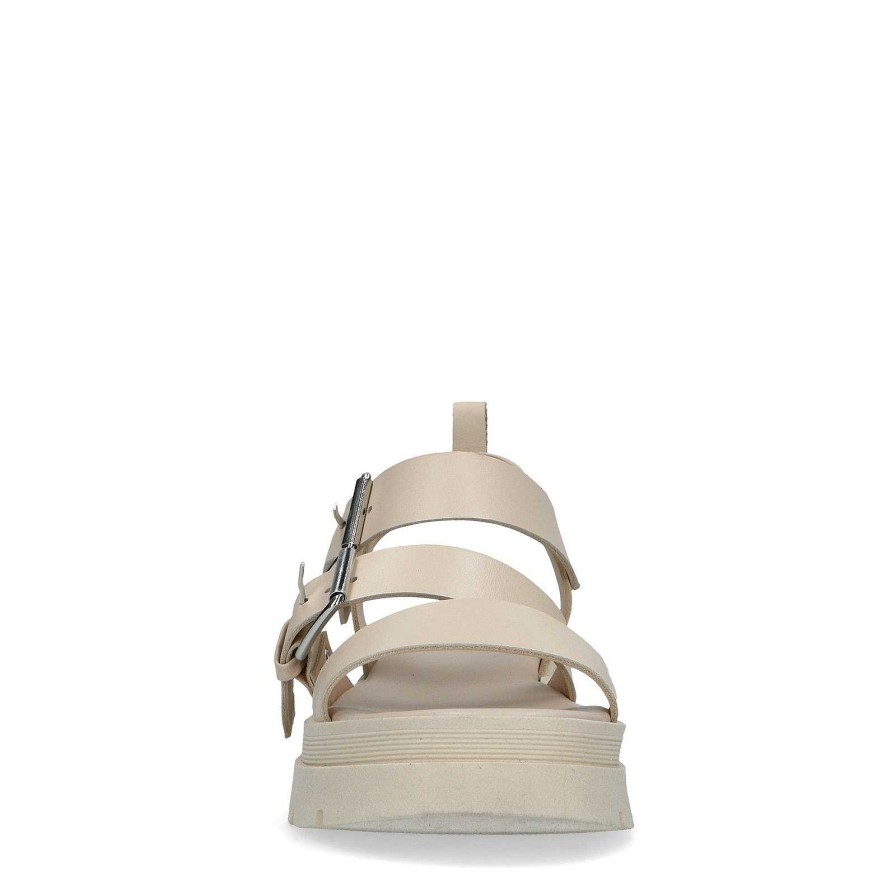 Sacha Leather Platform Sandals - Beige