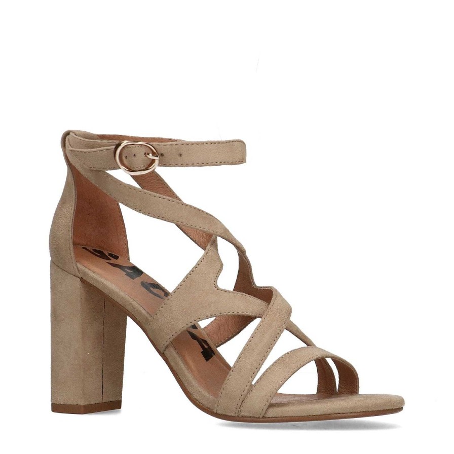 Sacha Openwork Heeled Sandals - Beige