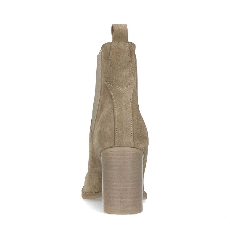 Sacha Suede Chelsea Boots With Heel - Beige