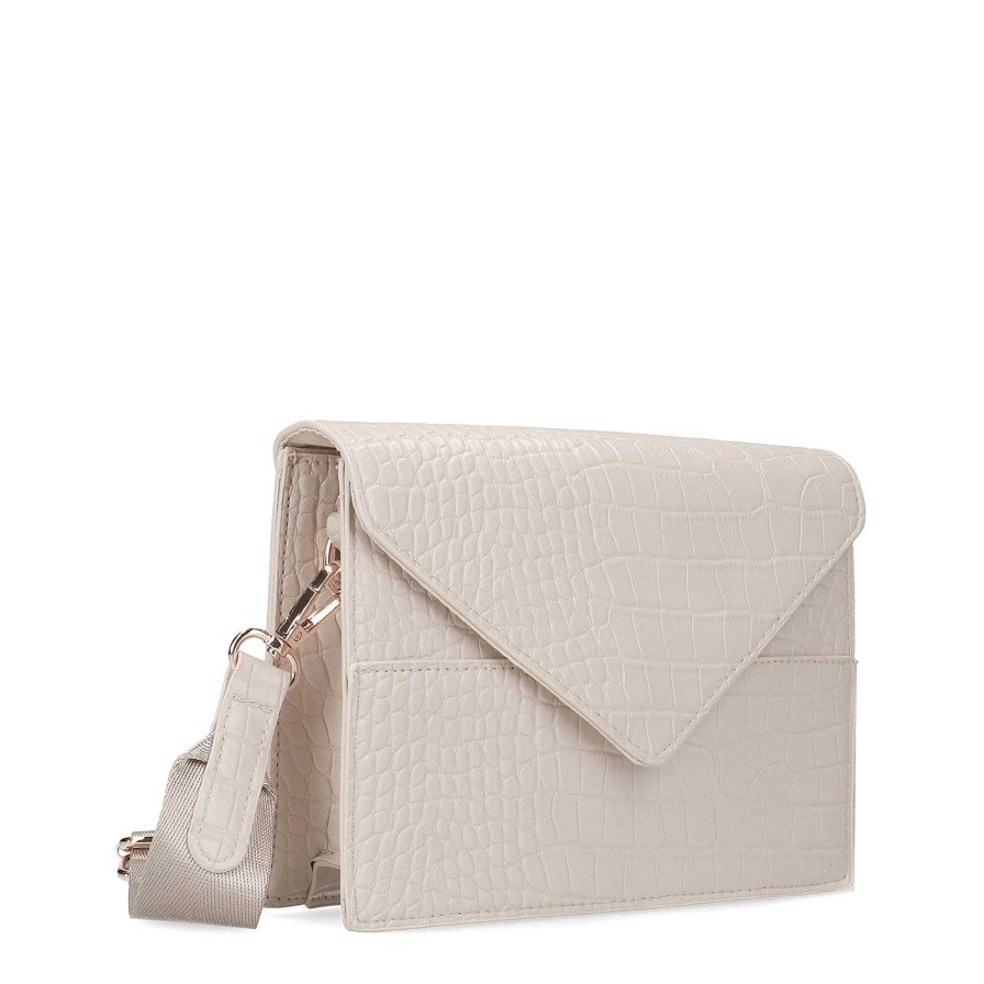 Sacha Crossbody Bag With Crocodile Print - Beige