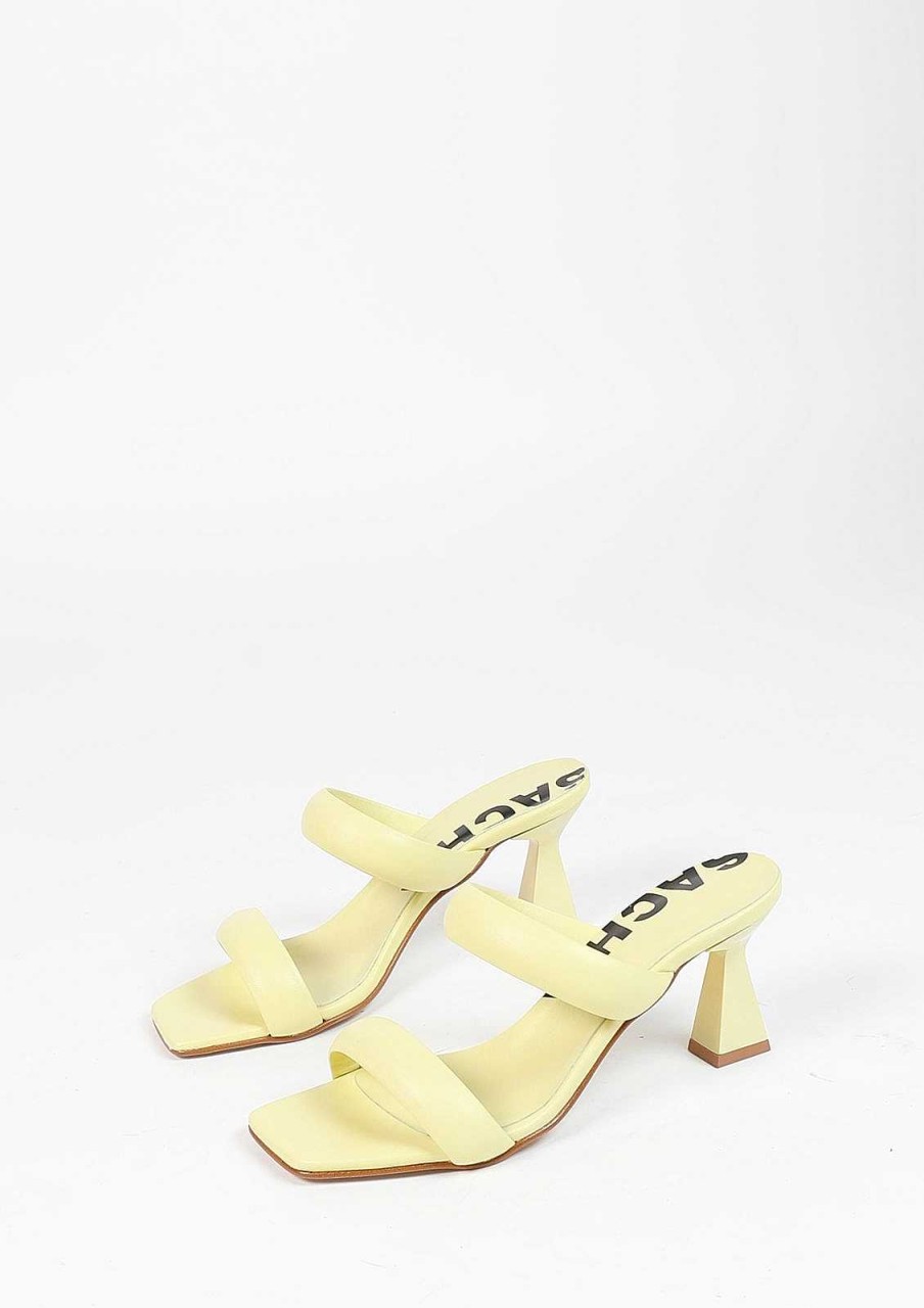 Sacha Leather Mules With Funnel Heel - Yellow