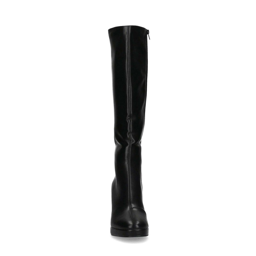 Sacha Synthetic Knee High Boots With Cuban Heel - Black