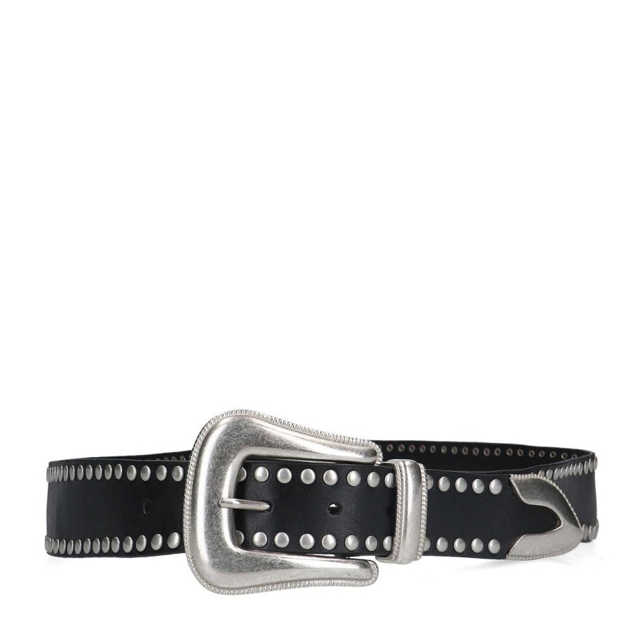 Sacha Western Leather Belt With Studs - Black