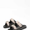 Sacha Leather Slides With Studs - Black