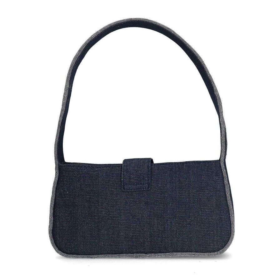 Sacha Denim Shoulder Bag With Buckle - Dark Blue