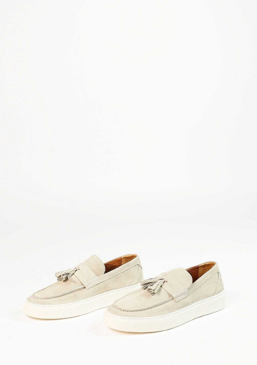 Sacha Suede Loafers With Fringed Tassels - Light Gray