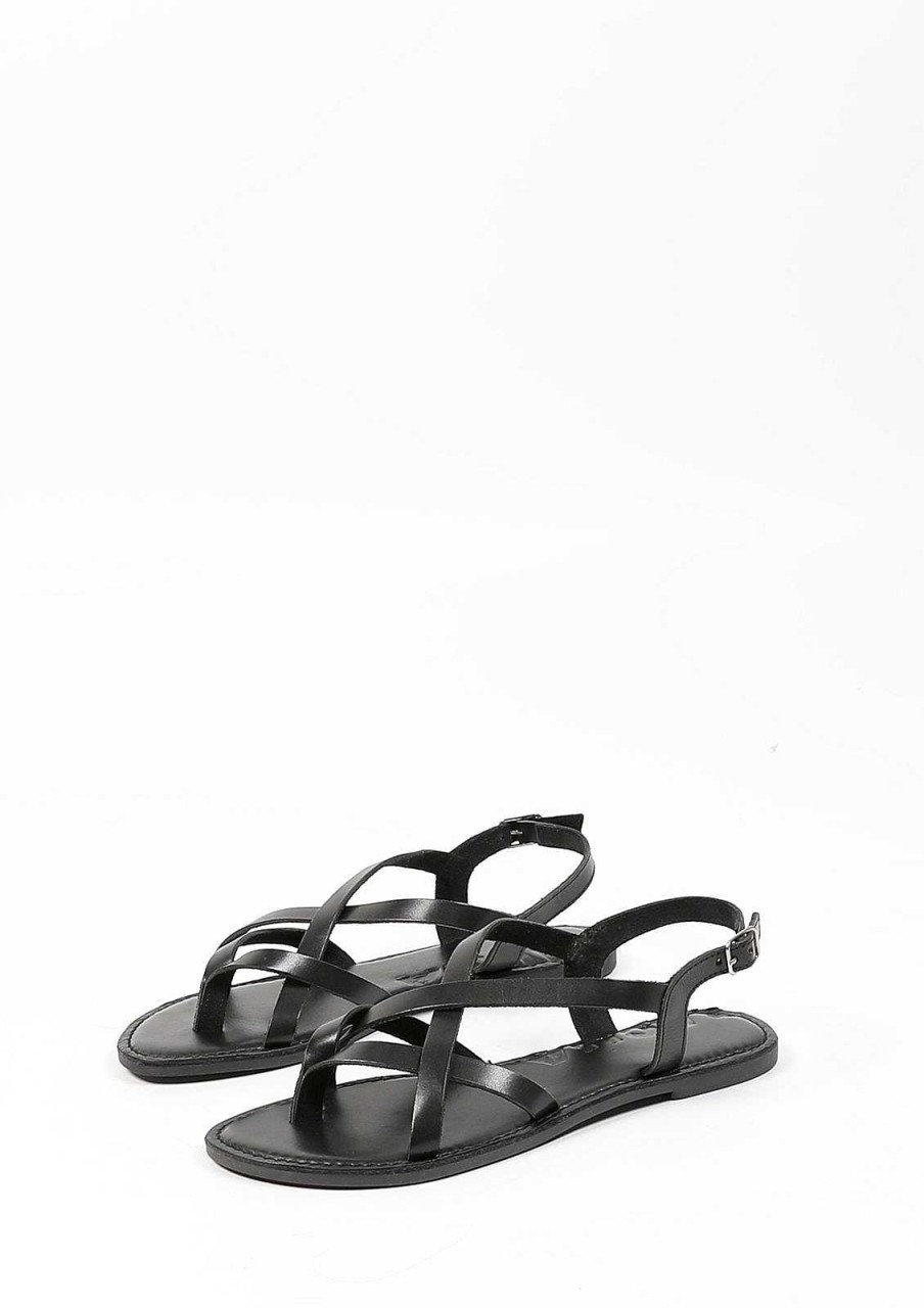 Sacha Leather Sandals With Crossed Straps - Black