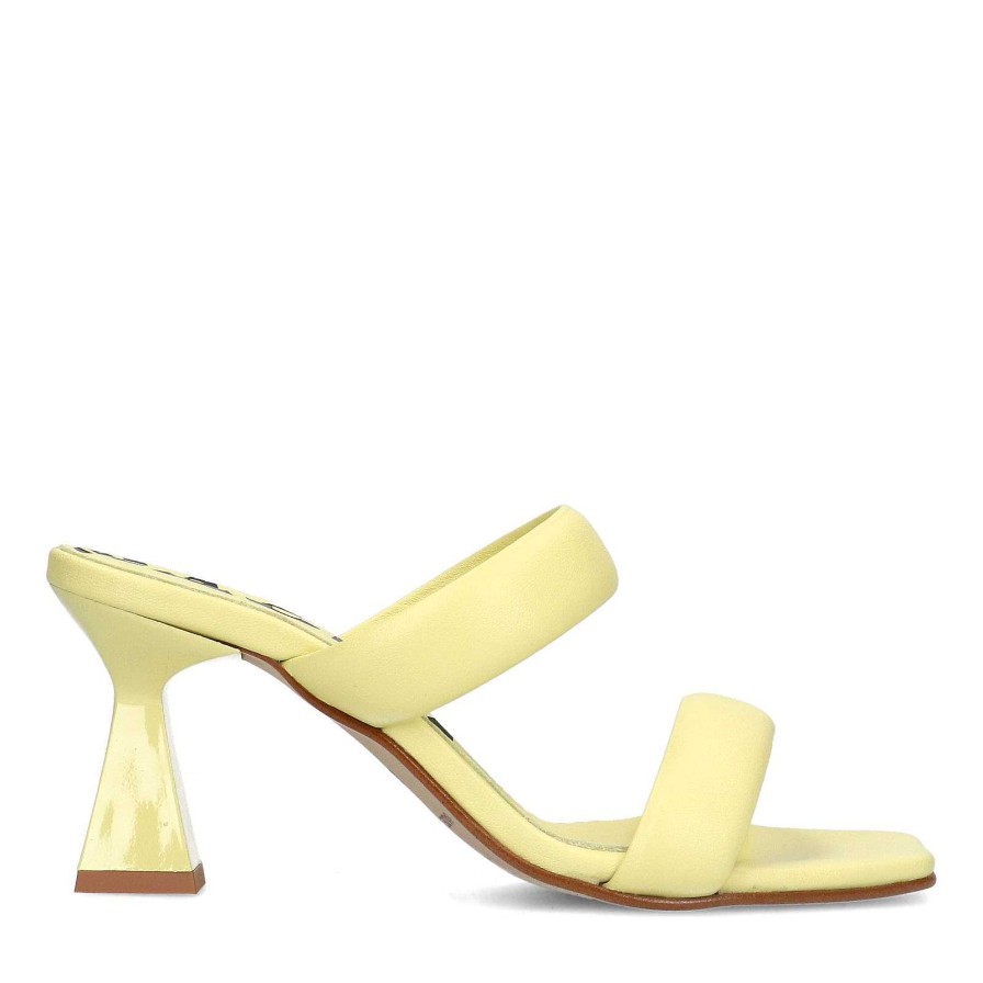 Sacha Leather Mules With Funnel Heel - Yellow