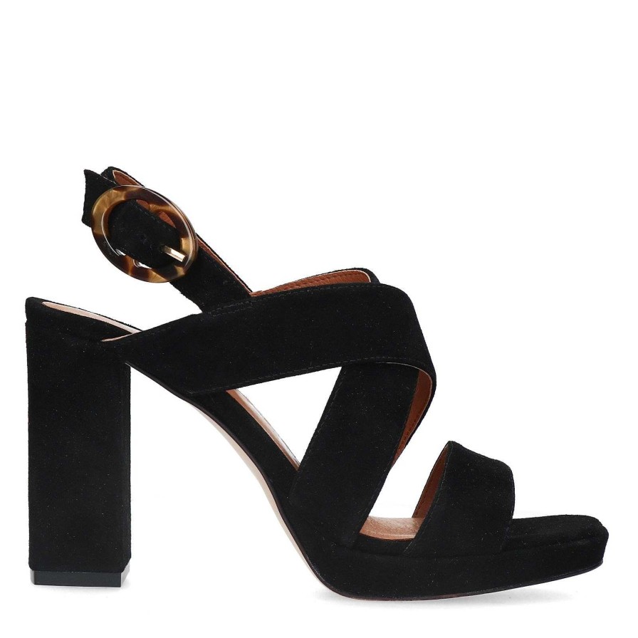 Sacha Suede Sandals With Cuban Heel - Black