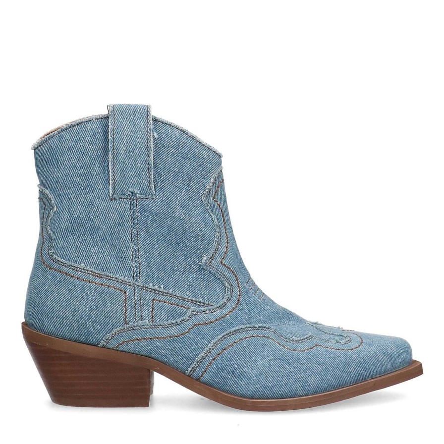 Sacha Heeled Denim Ankle Boots - Blue