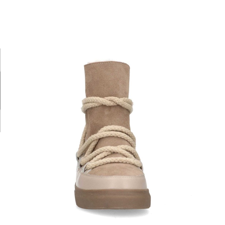 Sacha Suede Lace-Up Ankle Boots With Faux Fur - Beige