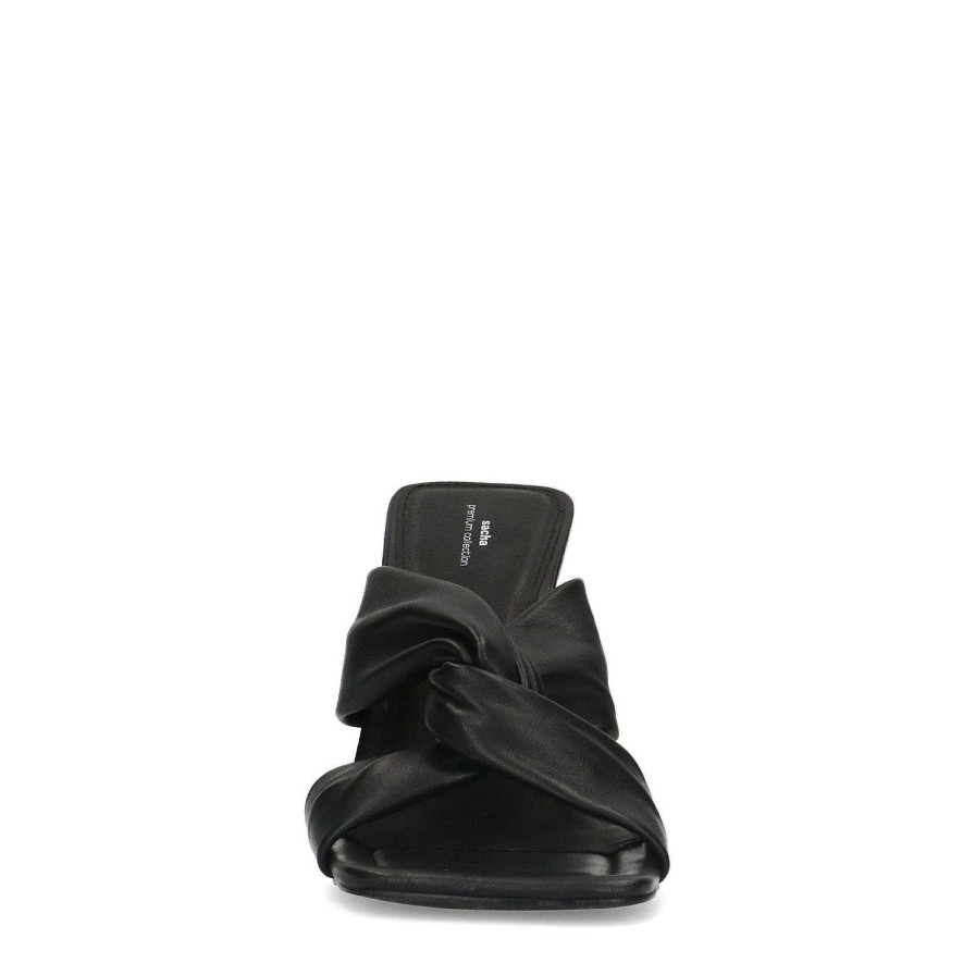 Sacha Knotted Leather Mules - Black