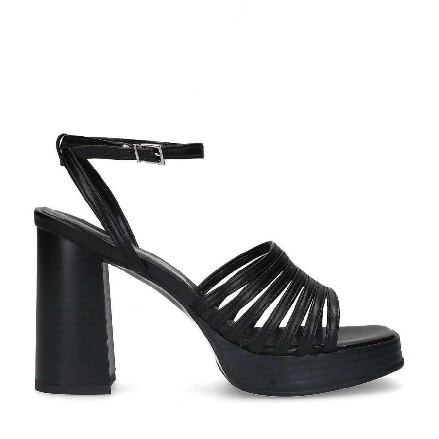 Sacha Leather Heeled Sandals - Black