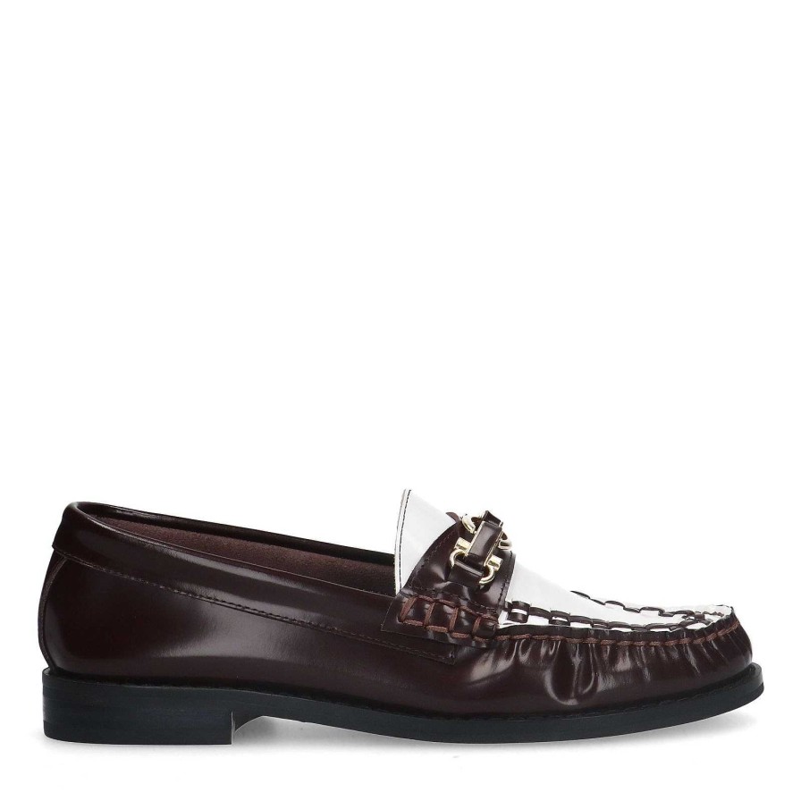 Sacha Leather Loafers With Chain - Brown