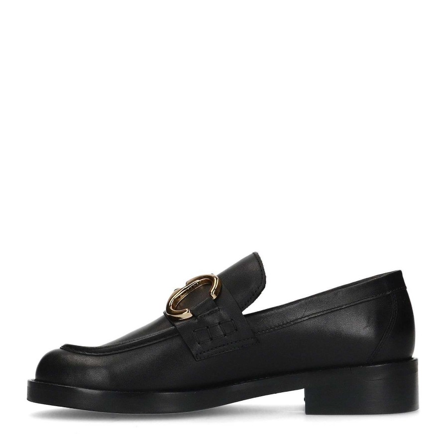 Sacha Leather Loafers With Chain - Black