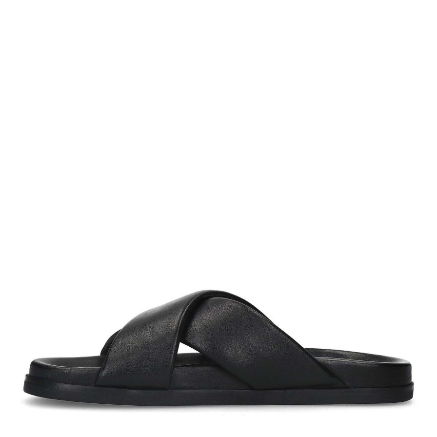 Sacha Leather Slides - Black