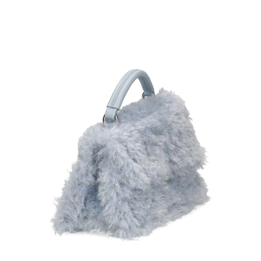 Sacha Imitation Wool Shoulder Bag - Light Blue