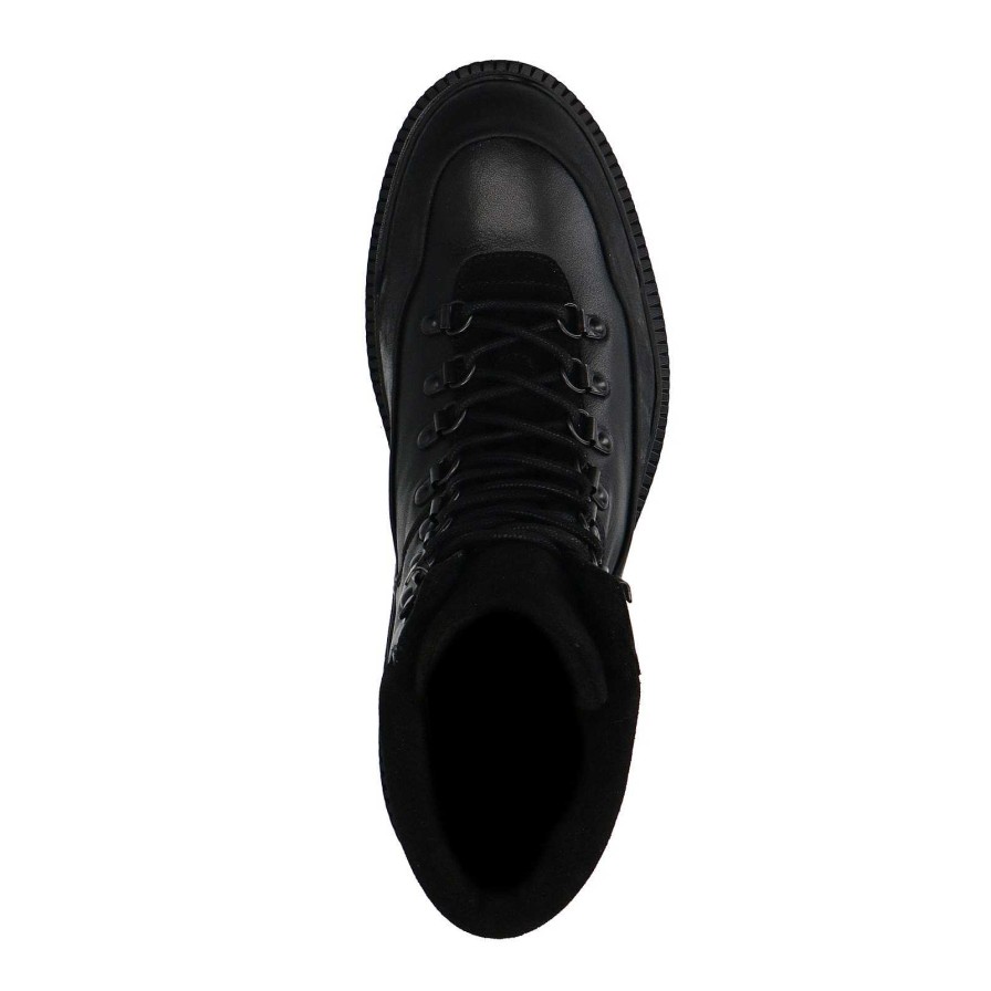 Sacha Lace-Up Leather Boots - Black