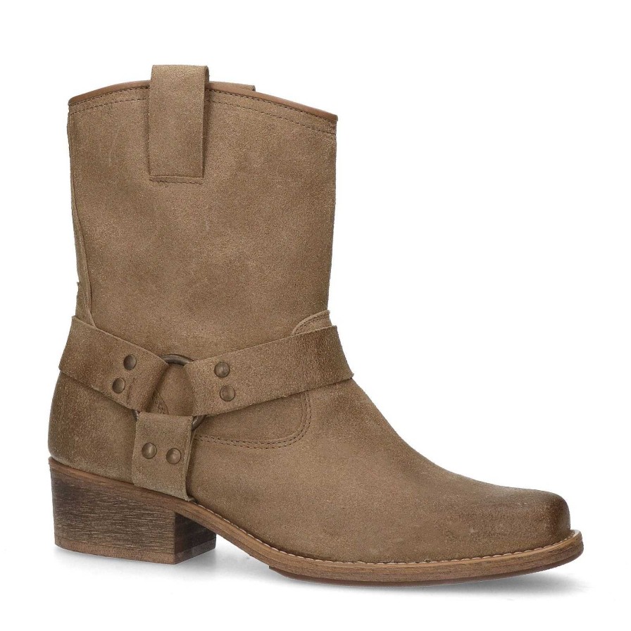 Sacha Suede Biker Boots - Taupe