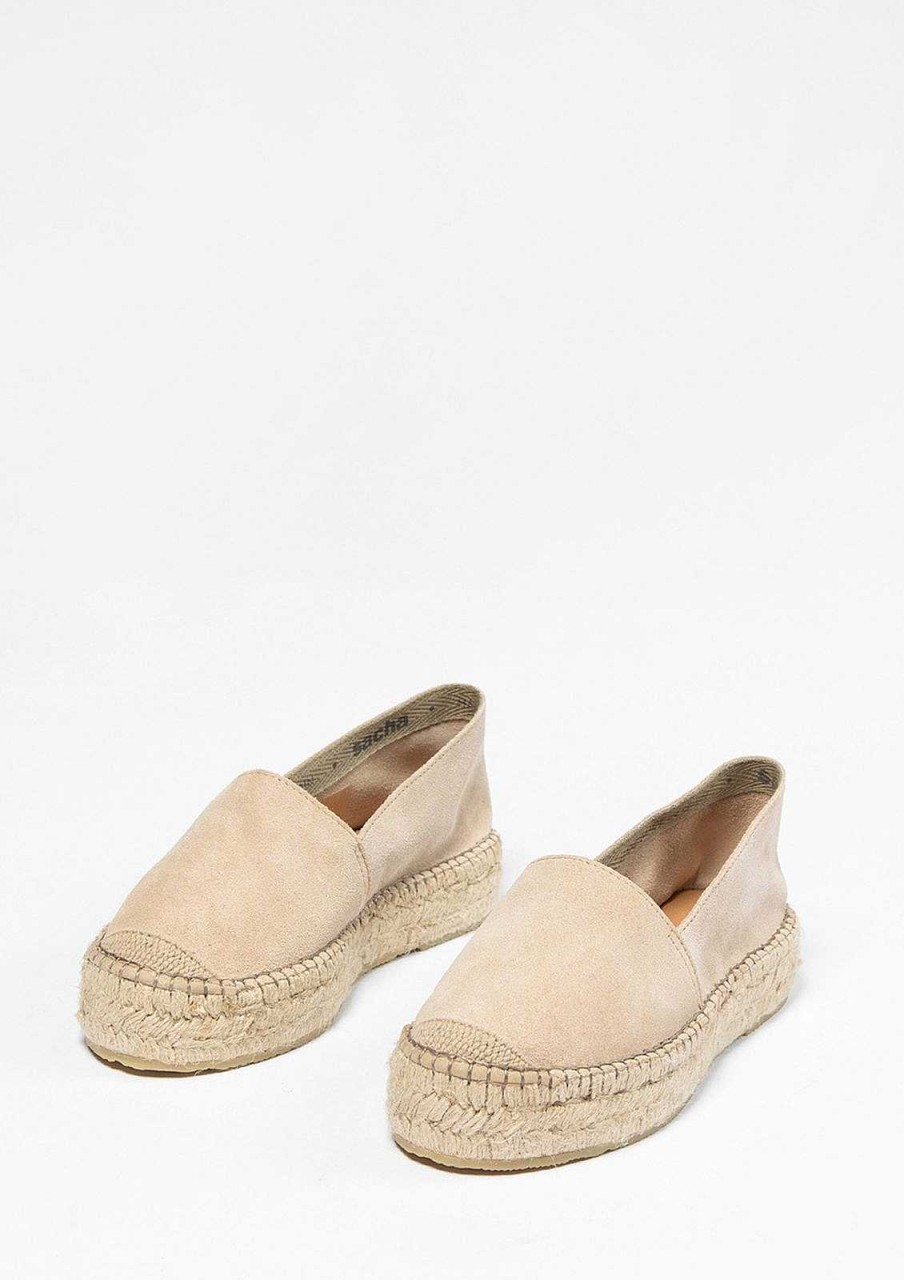 Sacha Suede Platform Espadrilles - Beige