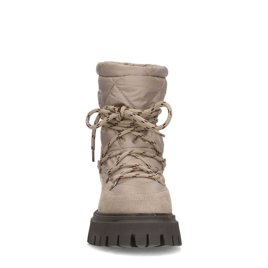 Sacha Quilted Lace-Up Ankle Boots - Beige