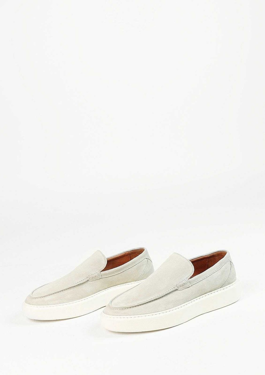 Sacha Suede Loafers With Chunky Sole - Light Gray