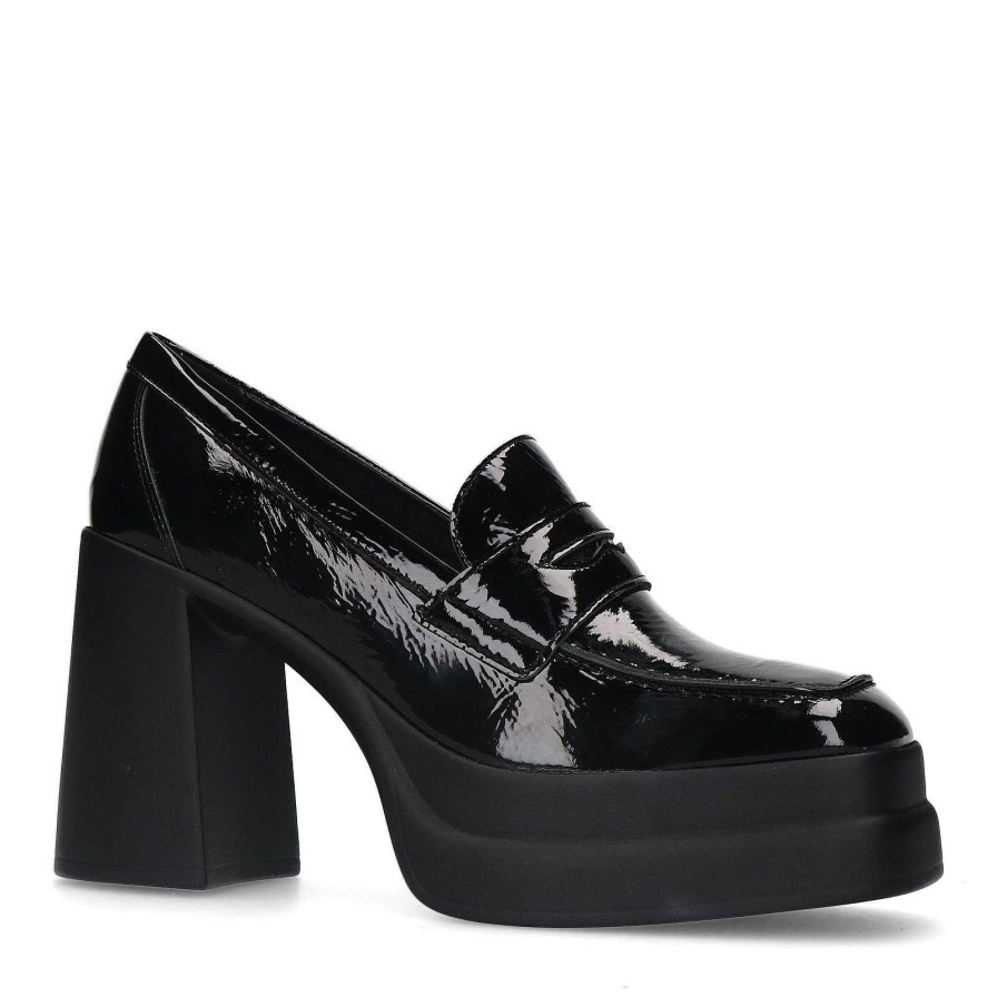 Sacha Patent Finish Pumps With Platform - Black