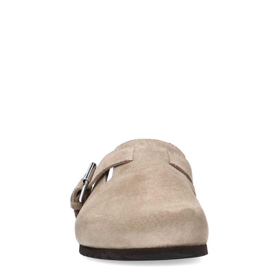 Sacha Suede Clogs With Buckle - Taupe